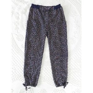 Free People XS Floral Jogger Pants Blue Boho Ankle Tie Pockets Lightweight